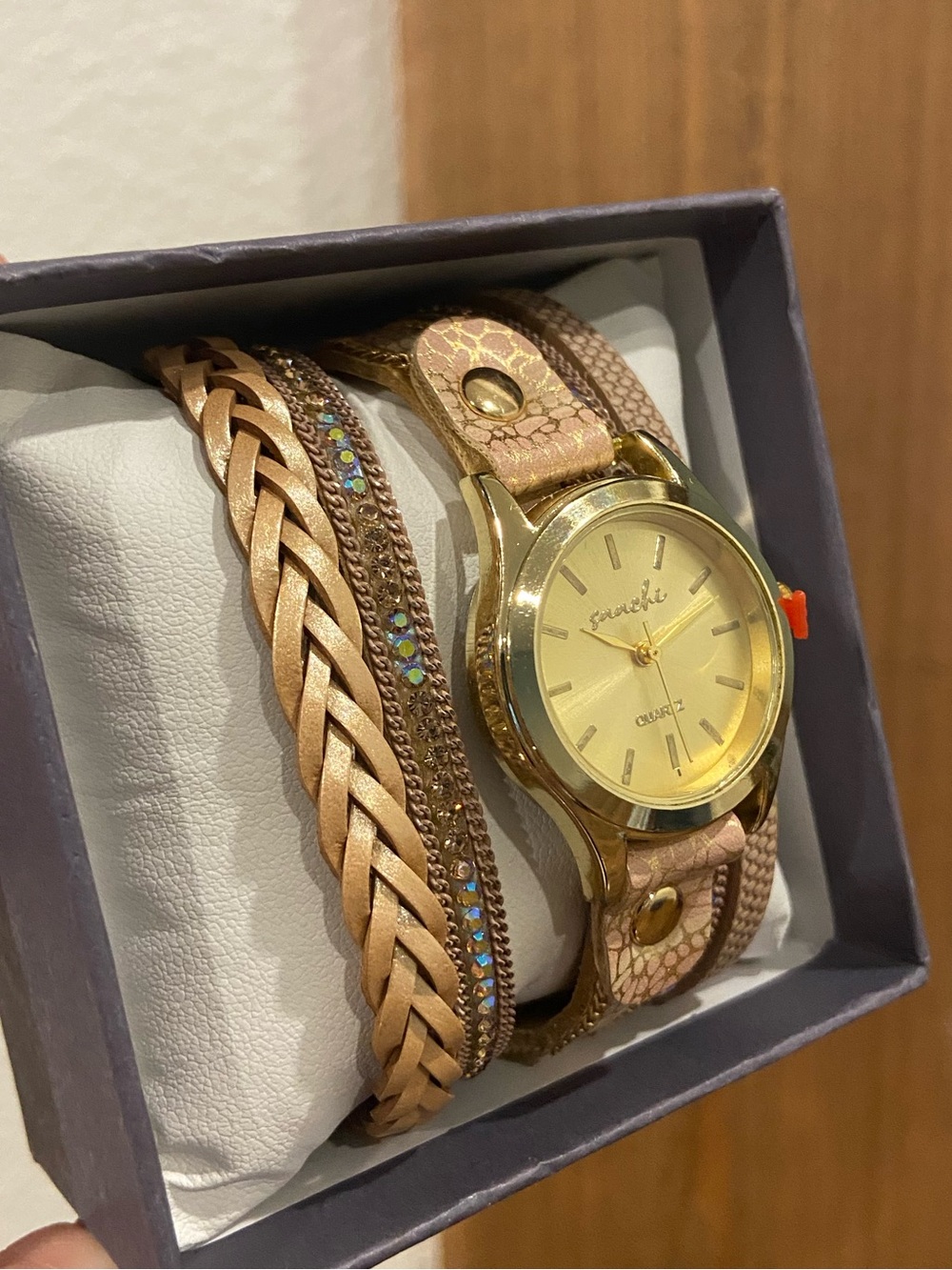 New SAACHI Gold Dial Wrap Watch -
Braided Vegan Leather - Picture 4 of 7